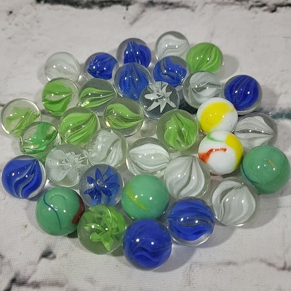 Vintage Marbles Lot Of 33 Glass Swirl Multicolor Classic Game Replacement Pieces
